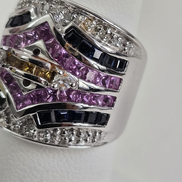 Designer Behzad Sarhady 14K White Gold Multi-Color Gemstone & Diamond Ring - Picture 5 of 14
